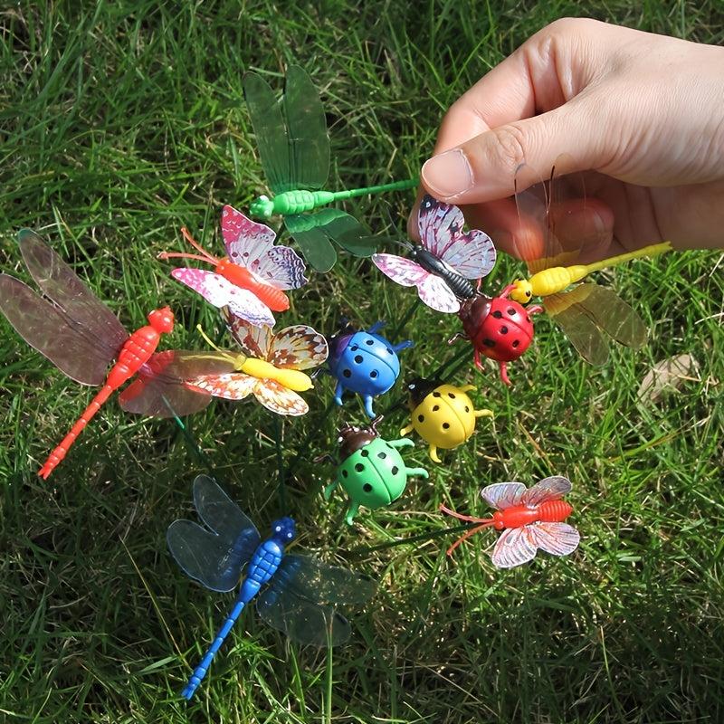12pcs Butterfly Dragonfly Ladybug Garden Stakes Decor