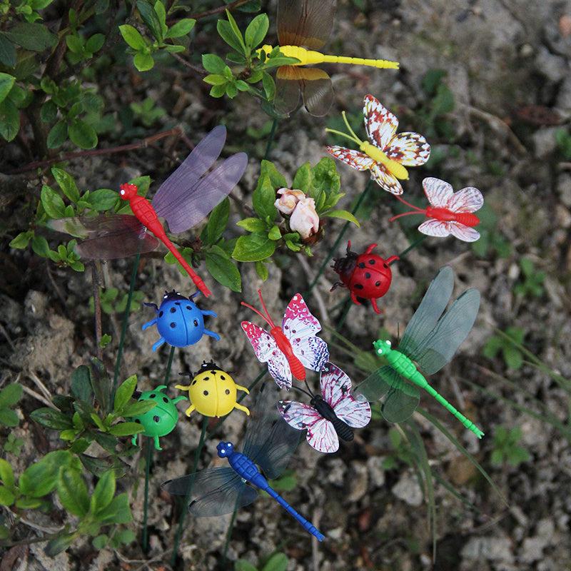 12pcs Butterfly Dragonfly Ladybug Garden Stakes Decor