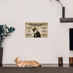 Funny Tuxedo Cat Rules Metal Sign - Cat Apartment Decor - Caution Sign