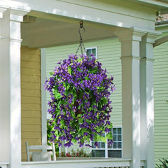 2pcs Artificial Hanging Violet Flowers In Basket For Patio Garden Decor