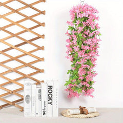 2pcs Artificial Hanging Violet Flowers In Basket For Patio Garden Decor