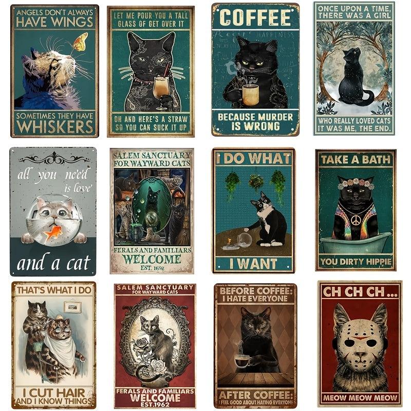 Funny Cat Metal Tin Sign Retro Art Wall Decor