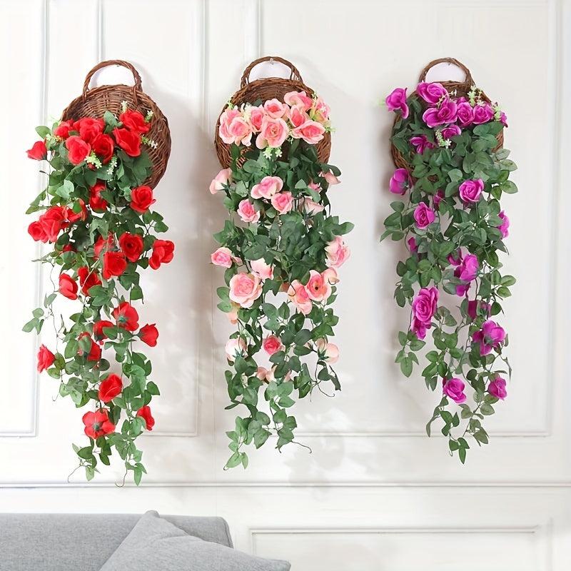 Artificial Rose Flower Rattan Real Touch Hanging Plants Wedding Decor