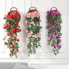 Artificial Rose Flower Rattan Real Touch Hanging Plants Wedding Decor