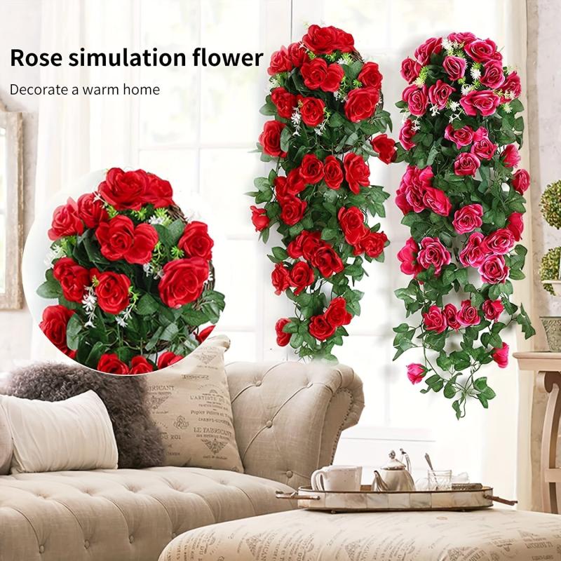 Artificial Rose Flower Rattan Real Touch Hanging Plants Wedding Decor