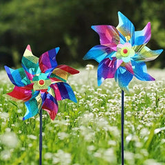 Reflective Pinwheels for Garden Decor - Set of 2