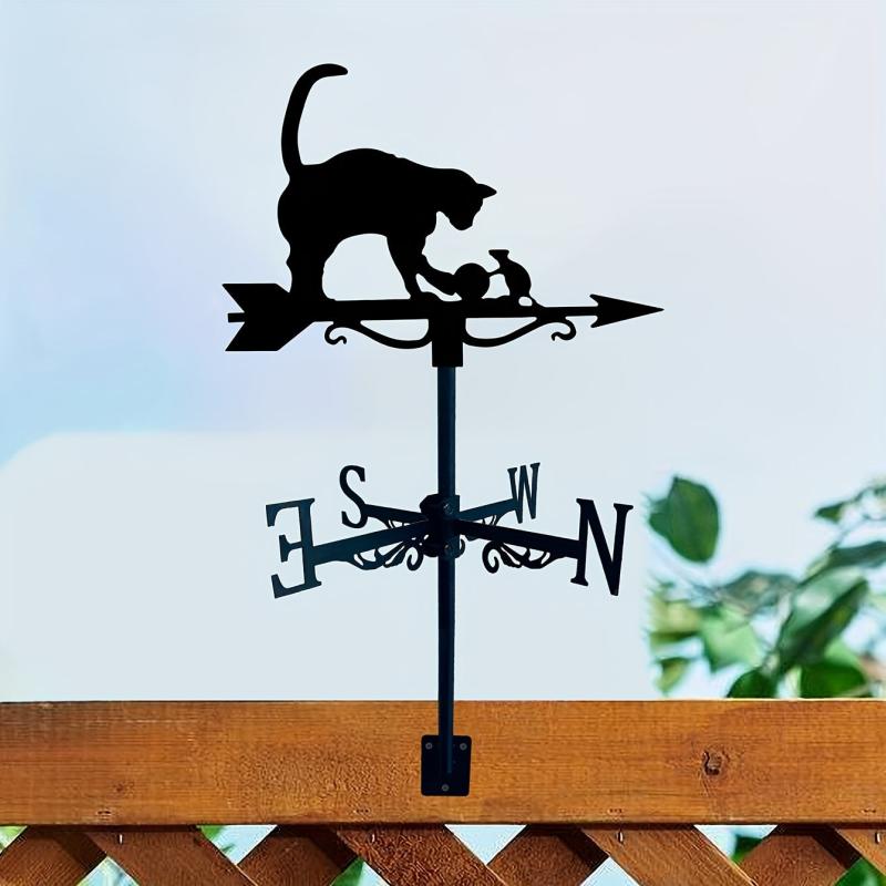 Iron Garden Cat & Mouse Wind Vane Metal Weathervane Yard Lawn Garden
