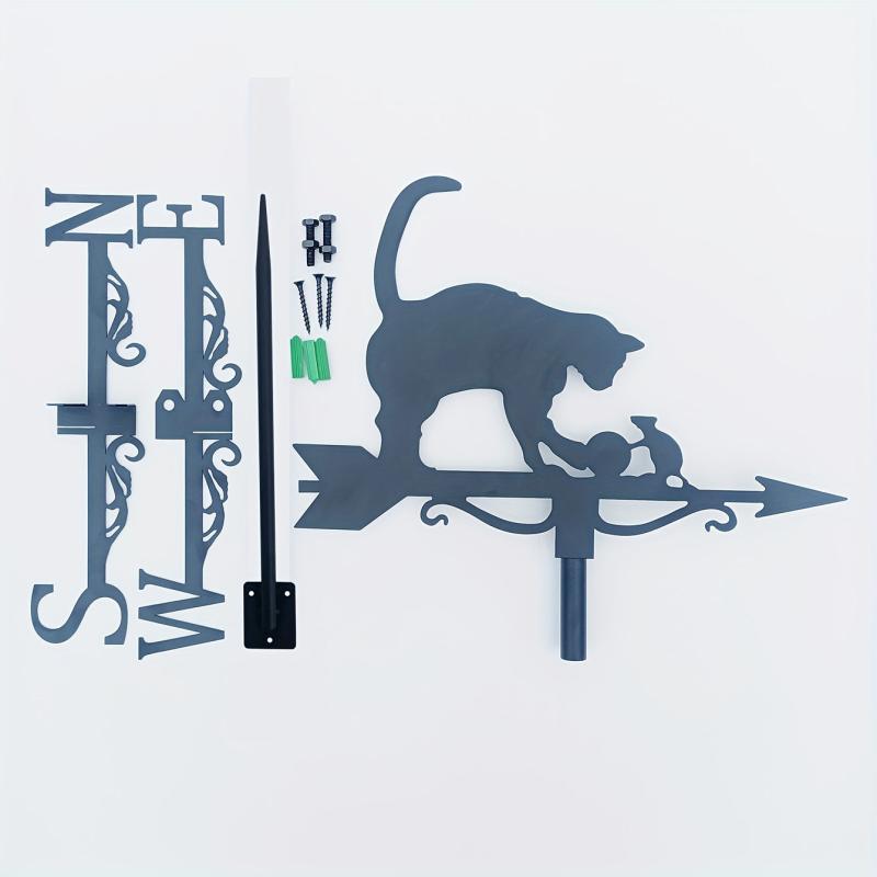 Iron Garden Cat & Mouse Wind Vane Metal Weathervane Yard Lawn Garden