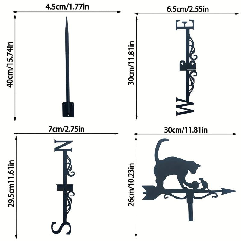 Iron Garden Cat & Mouse Wind Vane Metal Weathervane Yard Lawn Garden