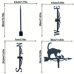 Iron Garden Cat & Mouse Wind Vane Metal Weathervane Yard Lawn Garden