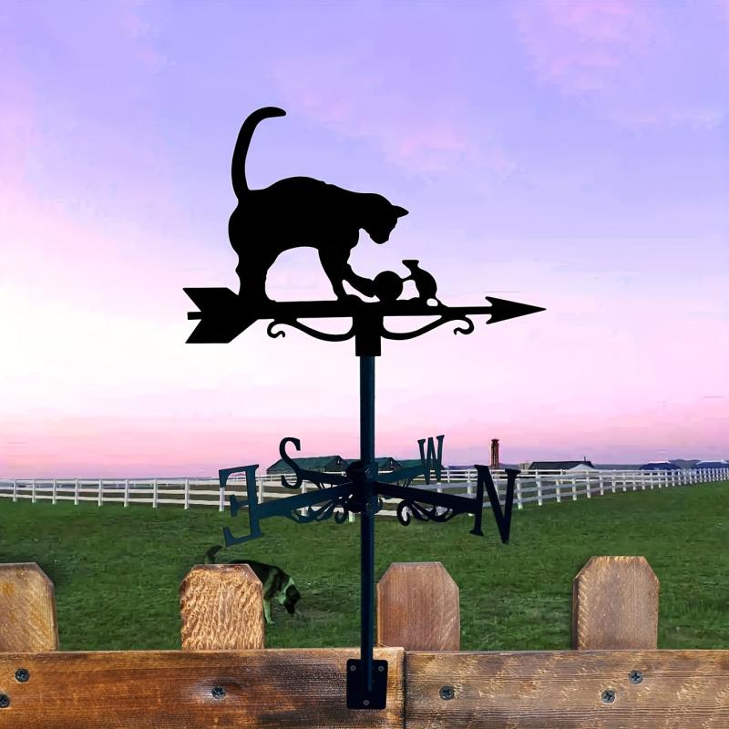 Iron Garden Cat & Mouse Wind Vane Metal Weathervane Yard Lawn Garden