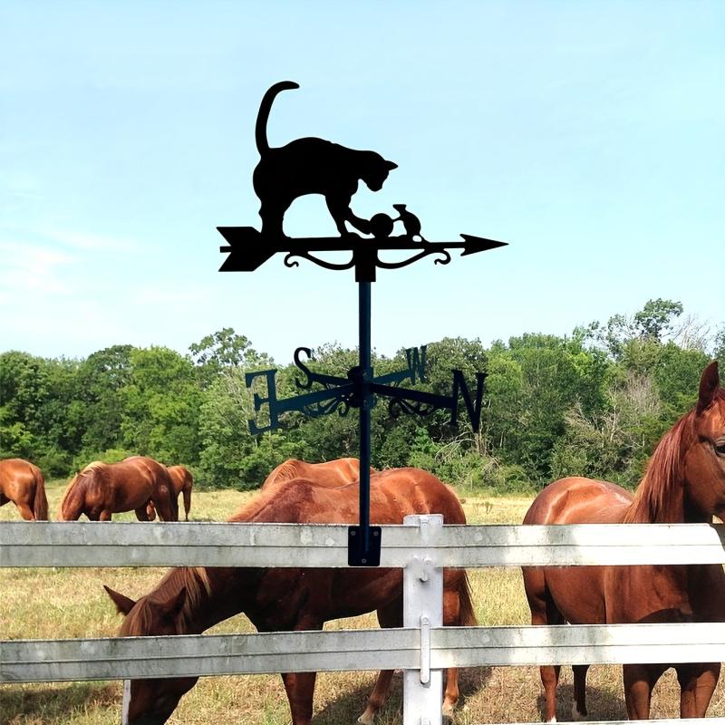 Iron Garden Cat & Mouse Wind Vane Metal Weathervane Yard Lawn Garden