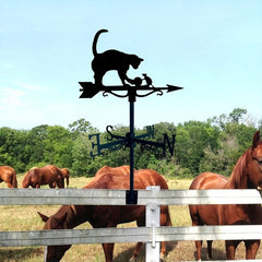 Iron Garden Cat & Mouse Wind Vane Metal Weathervane Yard Lawn Garden