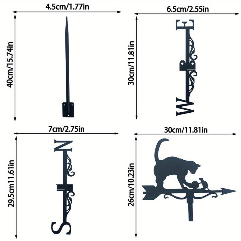 Iron Garden Cat & Mouse Wind Vane Metal Weathervane Yard Lawn Garden