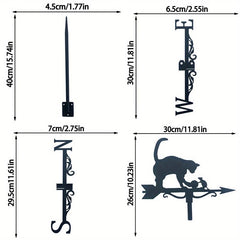 Iron Garden Cat & Mouse Wind Vane Metal Weathervane Yard Lawn Garden
