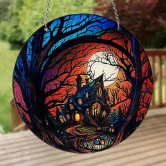 Spooky Castle Glass Window Decoration Charm for Halloween