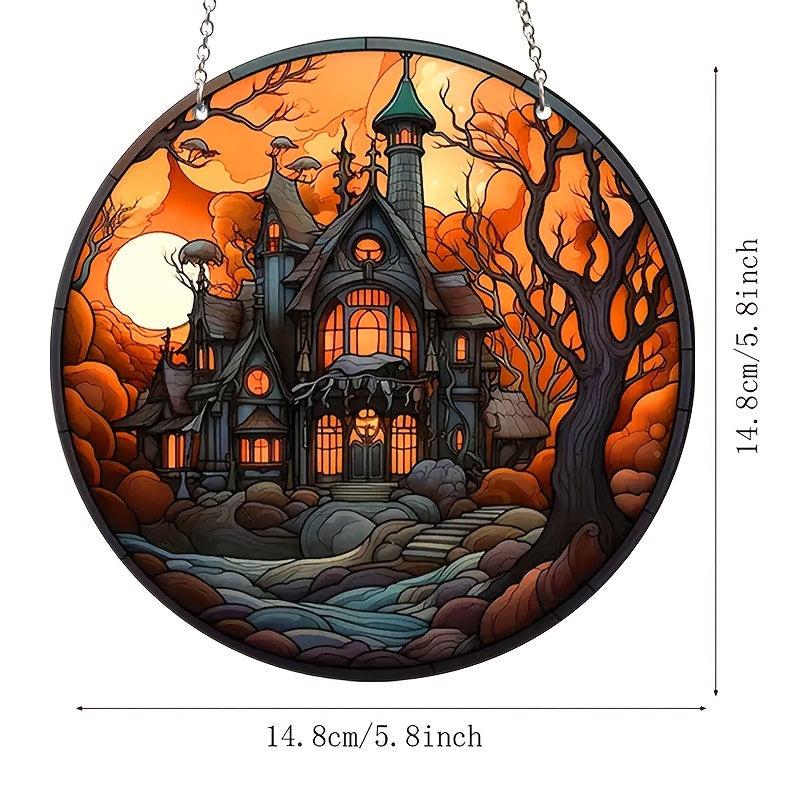 Spooky Castle Glass Window Decoration Charm for Halloween