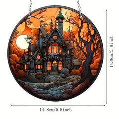 Spooky Castle Glass Window Decoration Charm for Halloween
