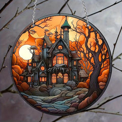 Spooky Castle Glass Window Decoration Charm for Halloween