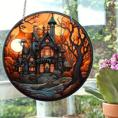 Spooky Castle Glass Window Decoration Charm for Halloween