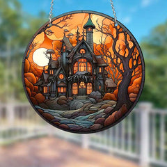 Spooky Castle Glass Window Decoration Charm for Halloween