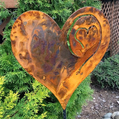 Rusted Heart Decor for Indoor/Outdoor Garden - Curly Wire - Yard Flower Bed