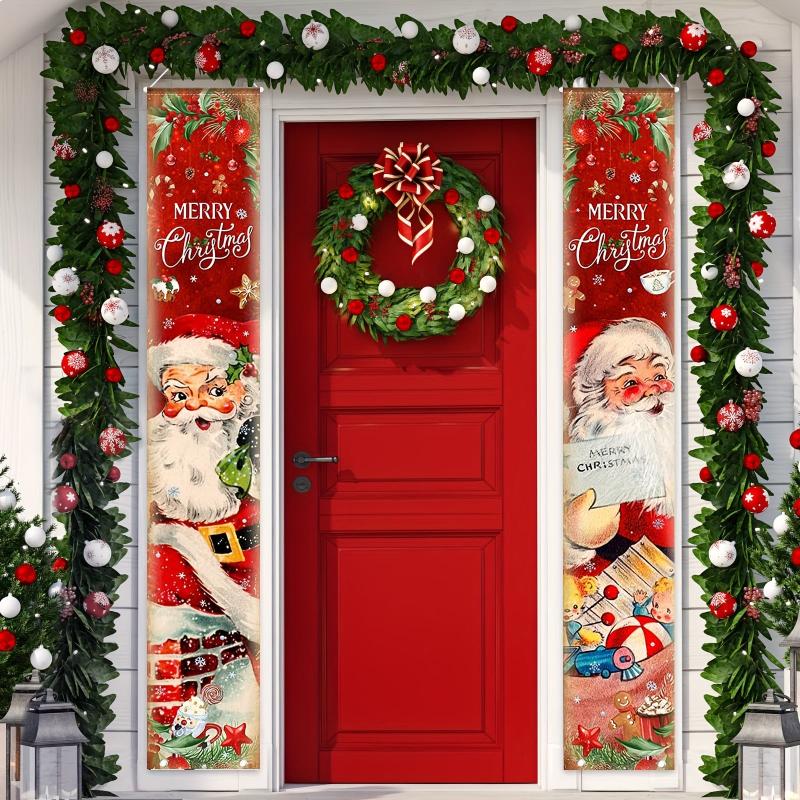 Merry Christmas Door Curtain Hanging Banner Porch Decor