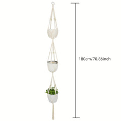 Boho Flower Pot Hanging Basket Cotton Rope Tassel Three-layer