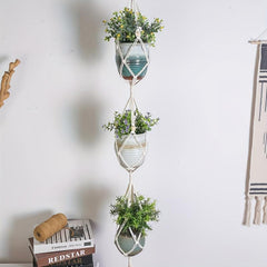 Boho Flower Pot Hanging Basket Cotton Rope Tassel Three-layer
