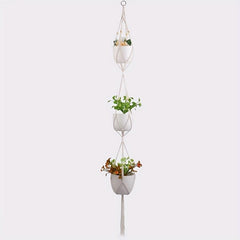 Boho Flower Pot Hanging Basket Cotton Rope Tassel Three-layer
