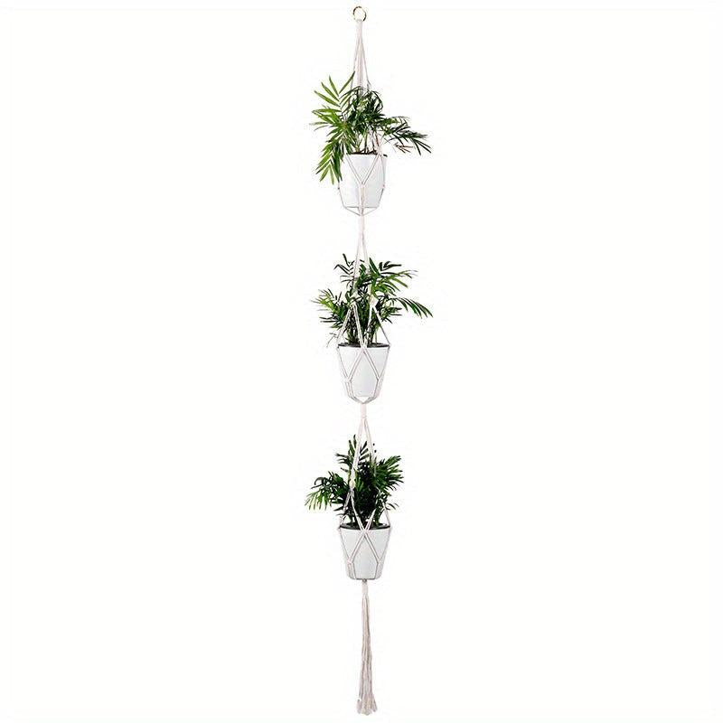 Boho Flower Pot Hanging Basket Cotton Rope Tassel Three-layer