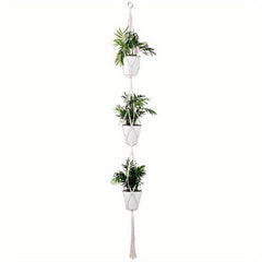 Boho Flower Pot Hanging Basket Cotton Rope Tassel Three-layer