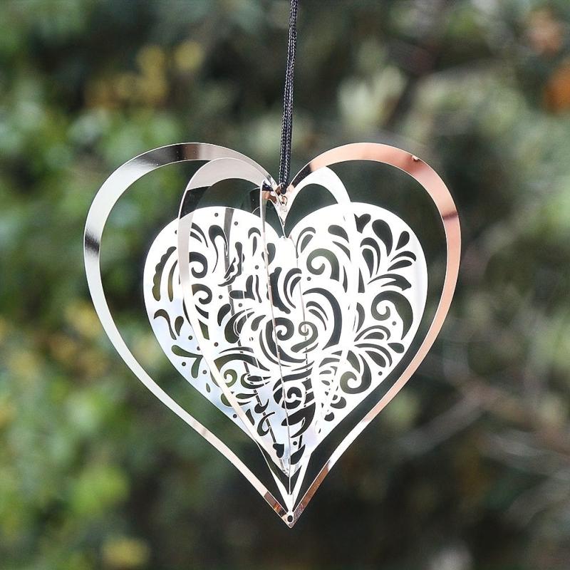 3D Beating Love Heart Rotating Wind Spinner Garden Patio Decoration
