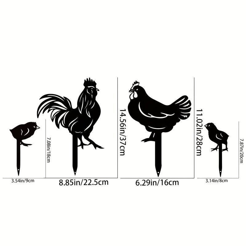 4pc Rooster Silhouette Stake Set for Garden Decor