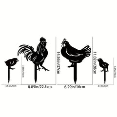 4pc Rooster Silhouette Stake Set for Garden Decor