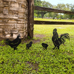4pc Rooster Silhouette Stake Set for Garden Decor