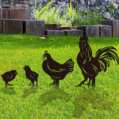4pc Rooster Silhouette Stake Set for Garden Decor