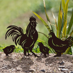 4pc Rooster Silhouette Stake Set for Garden Decor