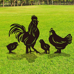 4pc Rooster Silhouette Stake Set for Garden Decor