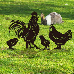 4pc Rooster Silhouette Stake Set for Garden Decor