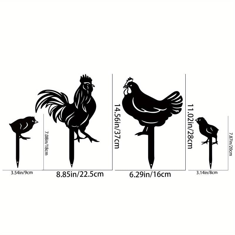 4pc Rooster Silhouette Stake Set for Garden Decor