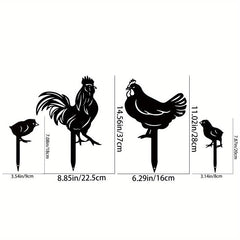 4pc Rooster Silhouette Stake Set for Garden Decor