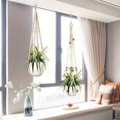 2pcs Macrame Plant Hanging Basket Wood Beads No Tassels Indoor Outdoor