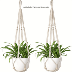 2pcs Macrame Plant Hanging Basket Wood Beads No Tassels Indoor Outdoor