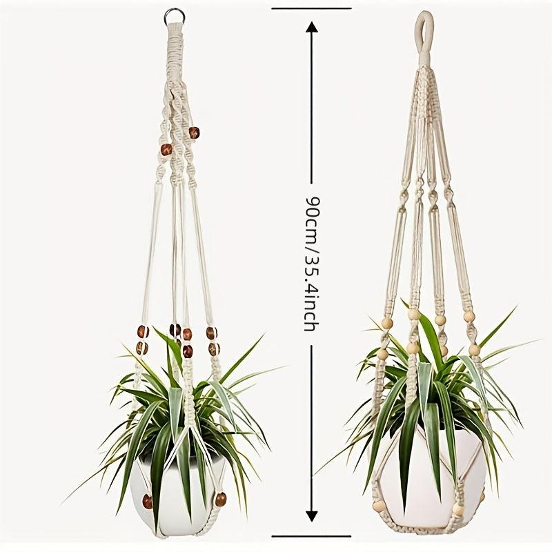 2pcs Macrame Plant Hanging Basket Wood Beads No Tassels Indoor Outdoor