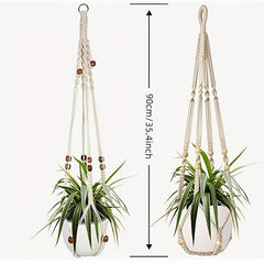 2pcs Macrame Plant Hanging Basket Wood Beads No Tassels Indoor Outdoor