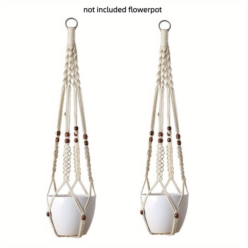2pcs Macrame Plant Hanging Basket Wood Beads No Tassels Indoor Outdoor