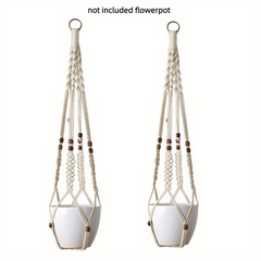2pcs Macrame Plant Hanging Basket Wood Beads No Tassels Indoor Outdoor