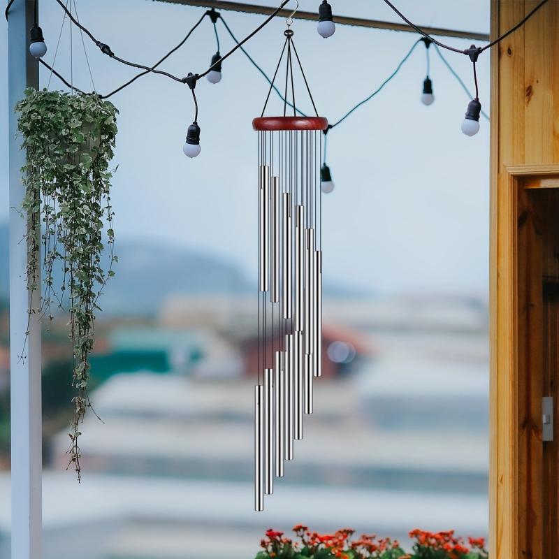 Aluminum Silvery Tubes Wind Chimes Home Patio Garden Outdoor Decoration