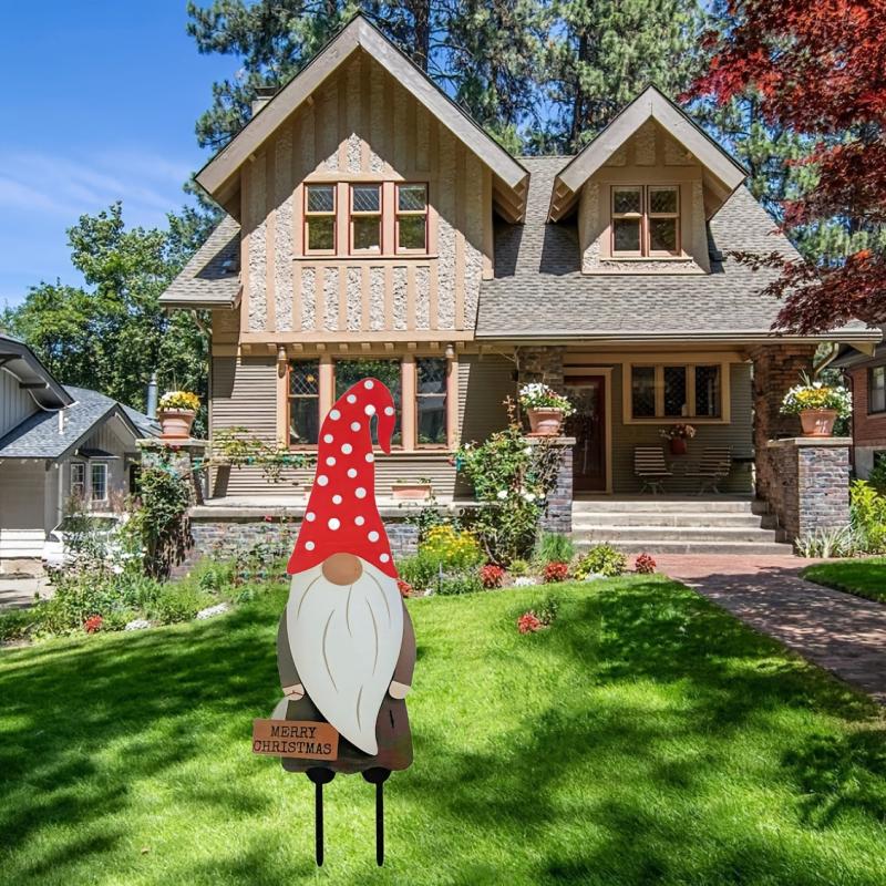 Metal Faceless Santa Claus Garden Stake Yard Art Outdoor Decoration